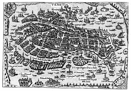 Map of Venice in 1629, 20 years after the publication of L'Orfeo (Bertelli) 