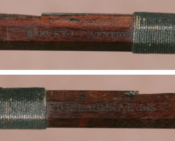The bow bears both the 'Vuillaume á Paris' and 'Breveté' brands, suggesting it was made between 1836 and 1841