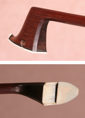 The player side chamfer and (bottom) the ivory head-plate showing the cutout to guide the hair