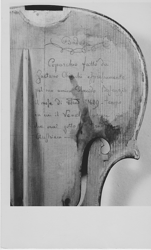 Inscription inside top of Deconet violin