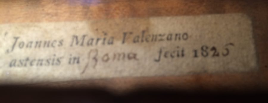 Notice how the city of manufacture is left blank on this label from Giovanni Maria Valenzano in Rome in 1825, the year before this violin was made.