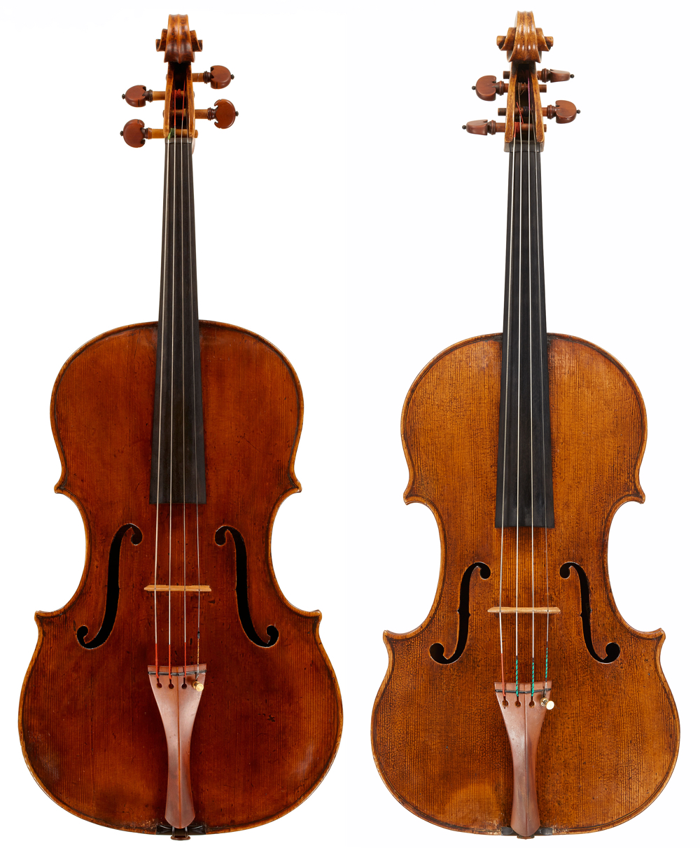 Violas made by Gaspar (left) and the Brothers Amati. Although there are superficial similarities, it is remarkable how little DNA they share. Photos: Tarisio