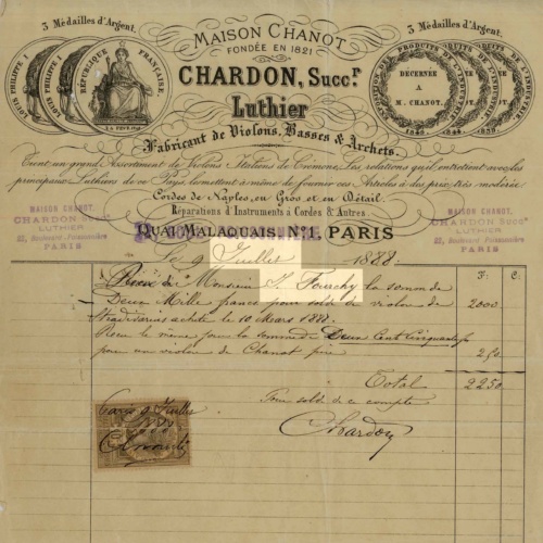 The Chardon receipt from July 9, 1888. Note that the “J” of Juillet is the same as “J. Fourchy.”