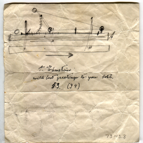 Albert Einstein’s sketch of the phenomenon of length contraction. Courtesy of the Magnes Collection of Jewish Art and Life at the University of California, Berkeley.